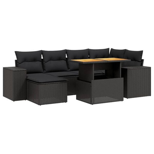 vidaXL Set Divani da Giardino con Cuscini 7pz Nero Polyrattan