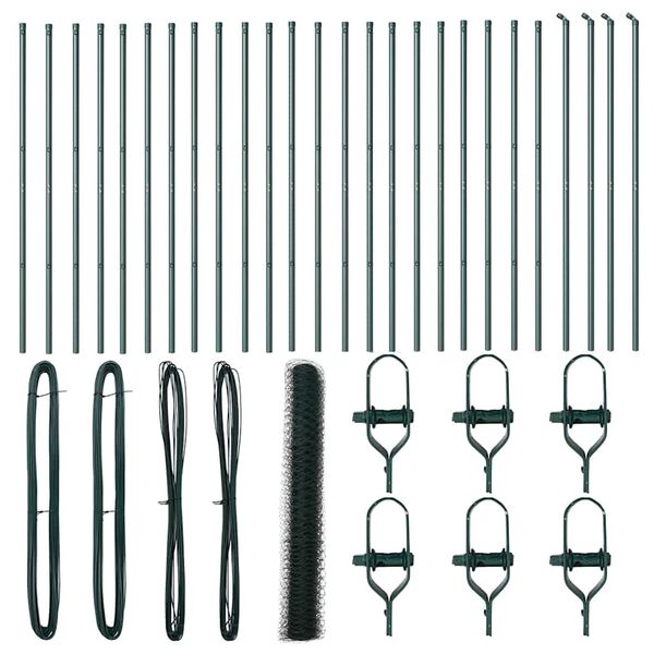 vidaXL Recinzione con pali. Verde 1.4 x 50 m Acciaio rivestito in PVC