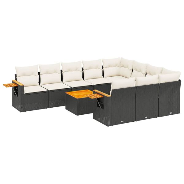 vidaXL Set Divani da Giardino 11 pz con Cuscini in Polyrattan Nero