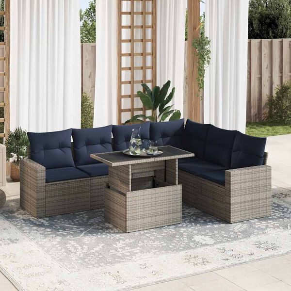 vidaXL Set Divani da Giardino con Cuscini 7pz Nero Polyrattan Acacia
