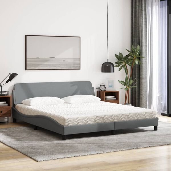 vidaXL Letto con Materasso Dover Grigio Chiaro180x200 cm Tessuto