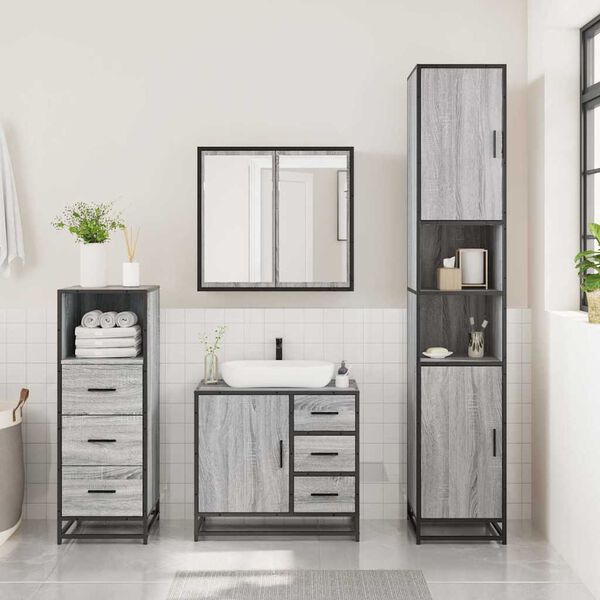 vidaXL Set Mobili da Bagno 3 pz Grigio Sonoma in Legno Multistrato
