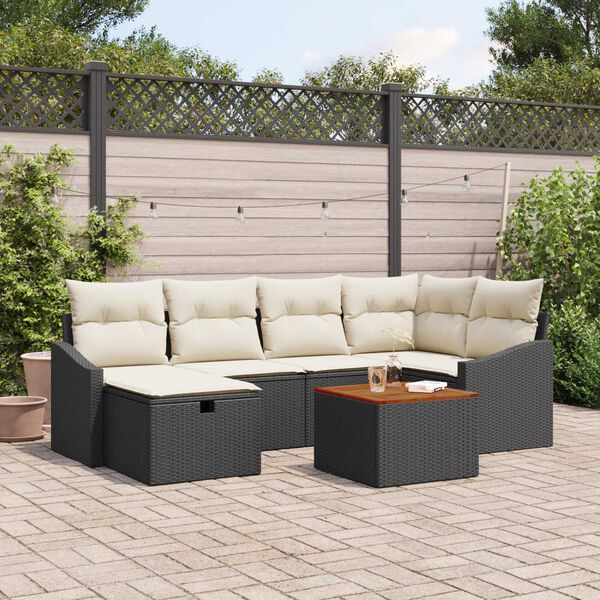 vidaXL Set Divano da Giardino con cuscino 7 pcs Nero Poly Rattan