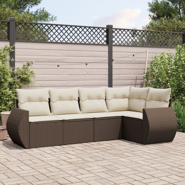 vidaXL Set Divano da Giardino 5 pz con Cuscini Marrone in Polyrattan