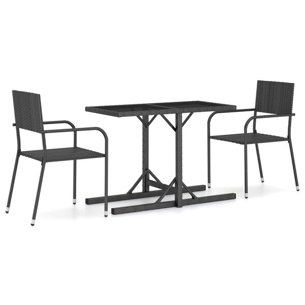 vidaXL Set Mobili da Pranzo per Giardino 3 pz Nero