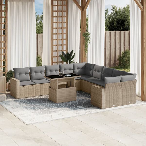 vidaXL Set Divani da Giardino 11 pz con Cuscini Beige in Polyrattan