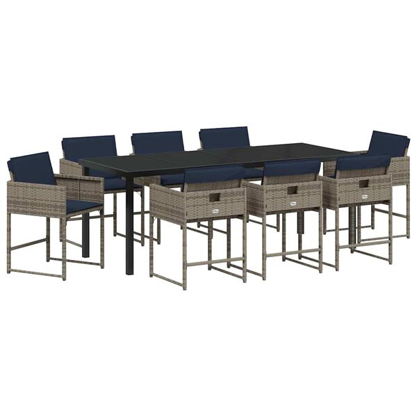 vidaXL Set da Pranzo per Giardino con cuscino 9 pcs Grigio polyrattan