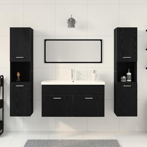 vidaXL Set di mobili per il bagno 4 pcs Rovere Nero Legno multistrato