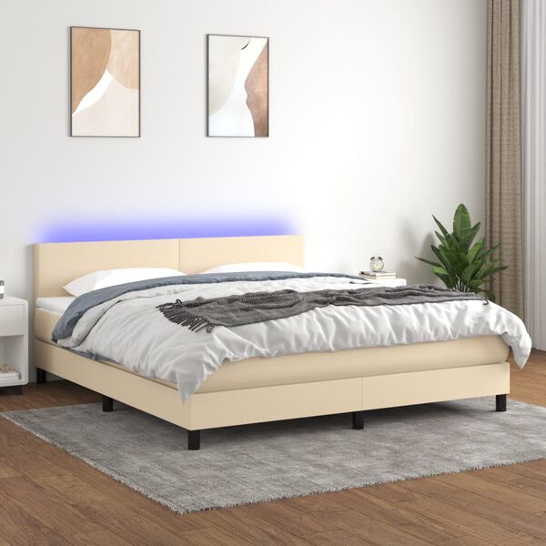 vidaXL Letto a Molle con Materasso e LED Crema 180x200 cm in Tessuto
