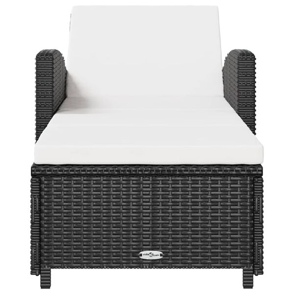 vidaXL Lettino Prendisole con Cuscino Bianco Crema in Polyrattan Nero