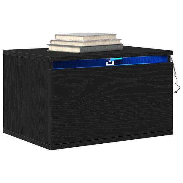 vidaXL Mobiletto da comodino a parete Rovere Nero 50 x 36 x 30 cm