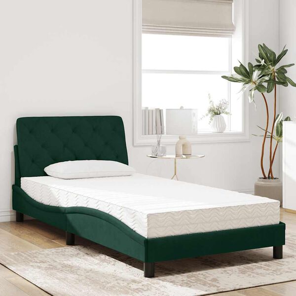 vidaXL Letto con Materasso Verde Scuro 100x200 cm in Velluto