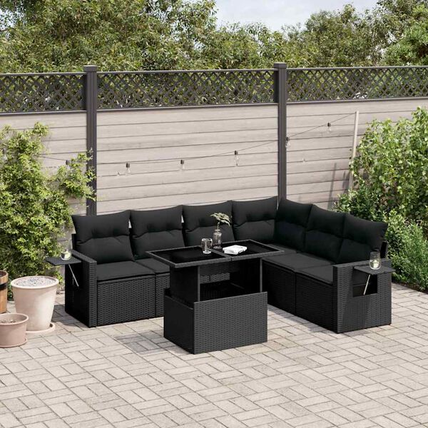 vidaXL Set Divani da Giardino con Cuscini 7pz Nero Polyrattan