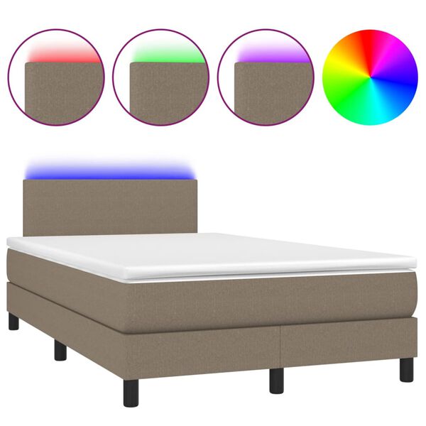 vidaXL Letto a Molle con Materasso e LED Tortora 120x190 cm in Tessuto