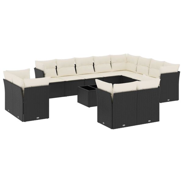 vidaXL Set Divani da Giardino 13pz con Cuscini Nero in Polyrattan