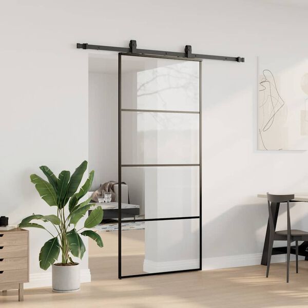 vidaXL Porta Scorrevole con Ferramenta Nera 90x205 cm in Vetro ESG
