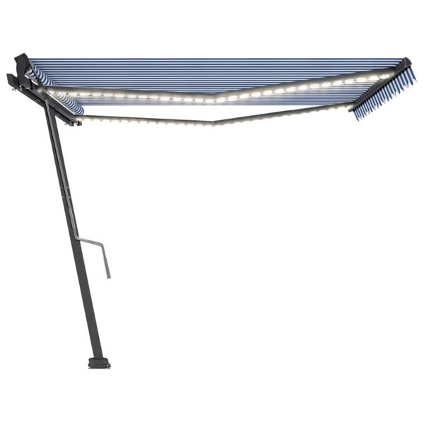 vidaXL Tenda da Sole Retrattile Manuale con LED 450x350 cm Blu Bianco