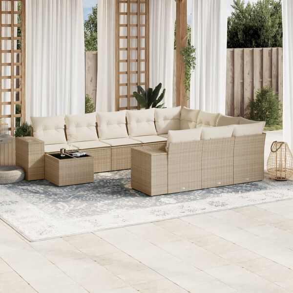 vidaXL Set Divani da Giardino 11 pz con Cuscini Beige in Polyrattan