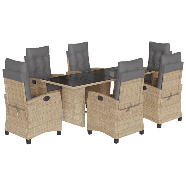 vidaXL Set Pranzo da Giardino 7 pz con Cuscini Beige Misto Polyrattan