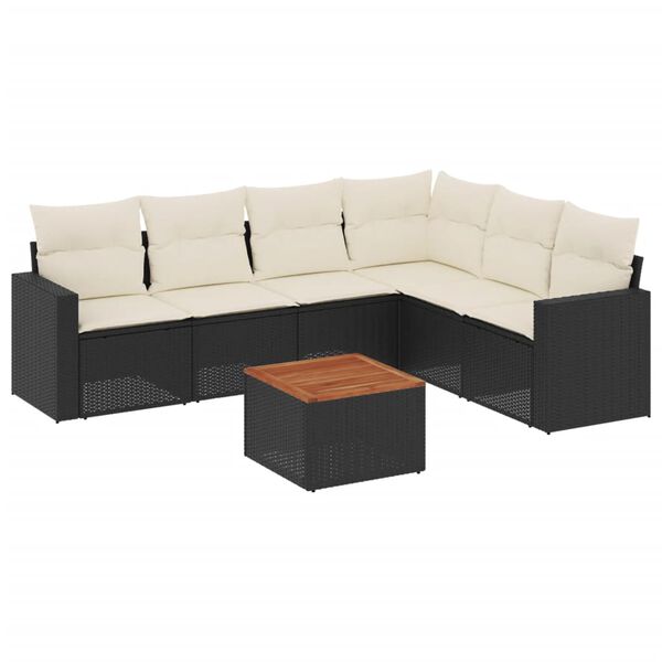 vidaXL Set Divani da Giardino con Cuscini 7pz Nero Polyrattan