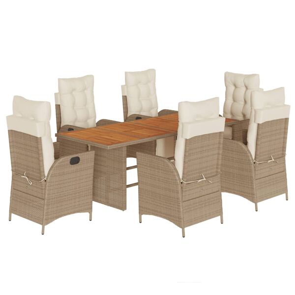 vidaXL Set da Pranzo da Giardino 7 pz con Cuscini Beige in Polyrattan