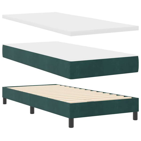 vidaXL Letto a molle con materasso Verde Scuro 190 x 90 cm Poliestere