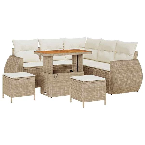 vidaXL Set Divano da Giardino 8 pcs Beige e Crema polyrattan