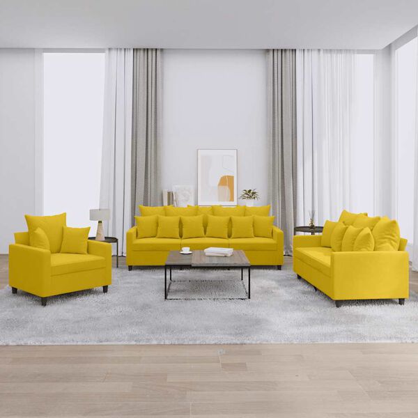vidaXL Set di Divani 3 pz con Cuscini giallo in Velluto