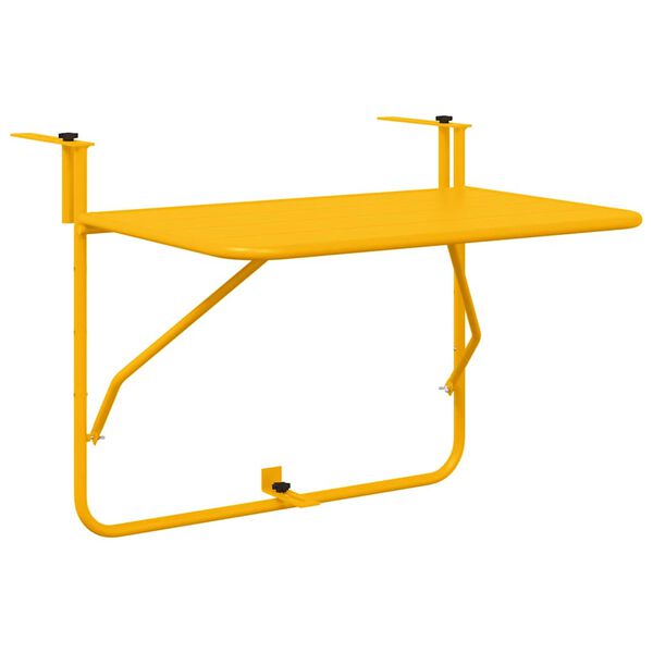 vidaXL Tavolo Appeso da Balcone Giallo 60 x 39 x 65 cm Acciaio