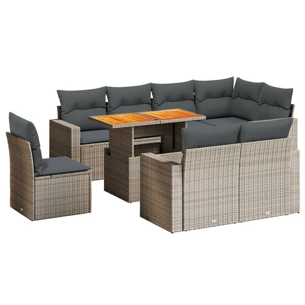 vidaXL Set Divano da Giardino 9 pz con Cuscini Grigio in Polyrattan