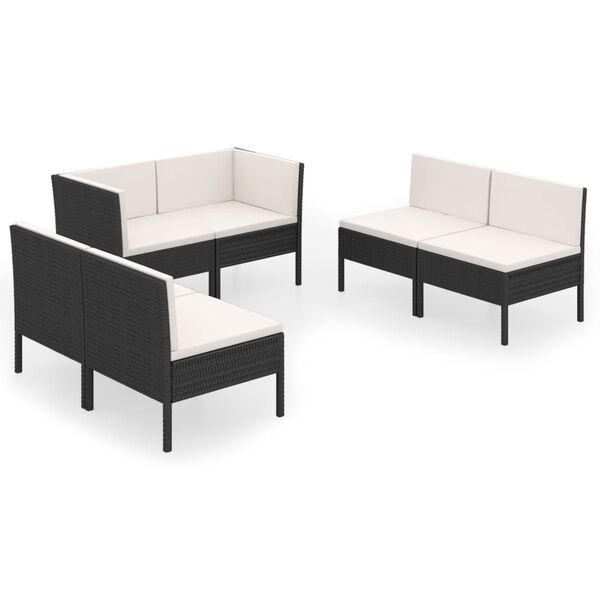vidaXL Set Divani da Giardino 6 pz con Cuscini in Polyrattan Nero