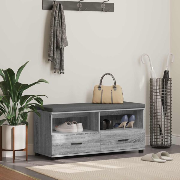 vidaXL Panca per ingresso con cuscino Grigio Sonoma 100 x 38 x 46 cm