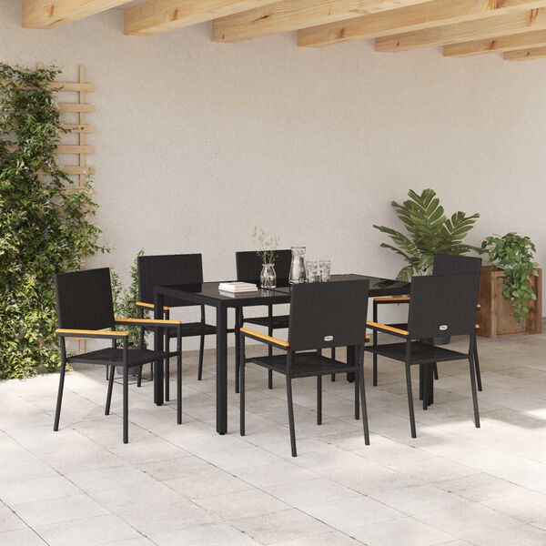 vidaXL Set da Pranzo per Giardino 7 pcs Nero polyrattan
