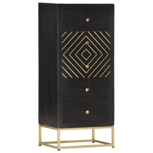 vidaXL Cassettiera Nero e Oro 45x30x105 cm in Legno Massello di Mango
