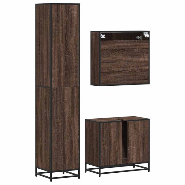 vidaXL Set Mobili da Bagno 3 pz Rovere Marrone in Legno Multistrato
