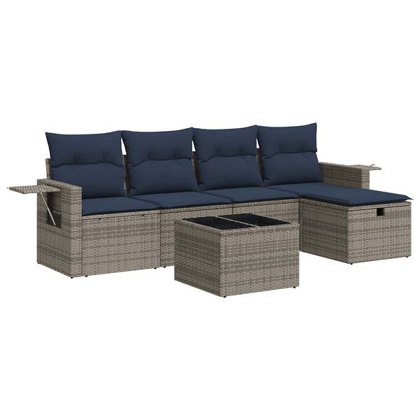 vidaXL Set Divano da Giardino 6 pz con Cuscini Grigio in Polyrattan