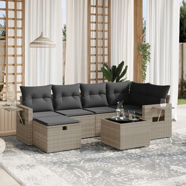 vidaXL Set Divano da Giardino 6pz con Cuscini Grigio Chiaro Polyrattan