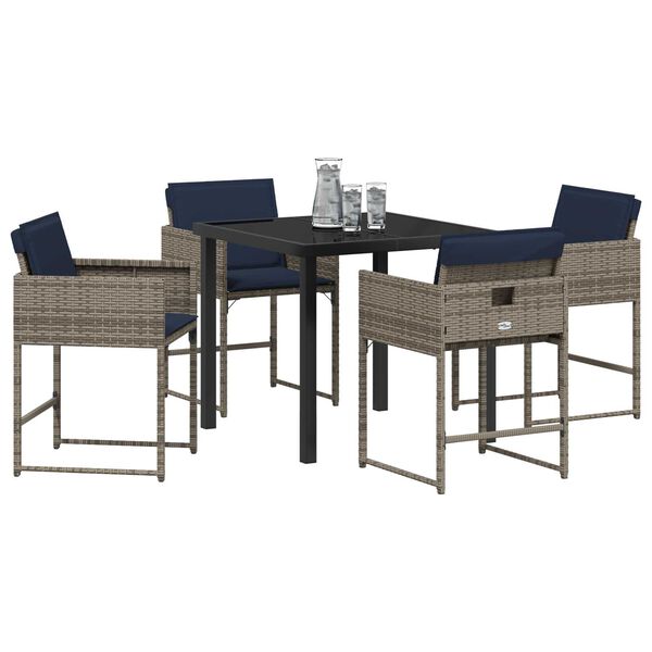 vidaXL Set da Pranzo per Giardino con cuscino 5 pcs Grigio polyrattan
