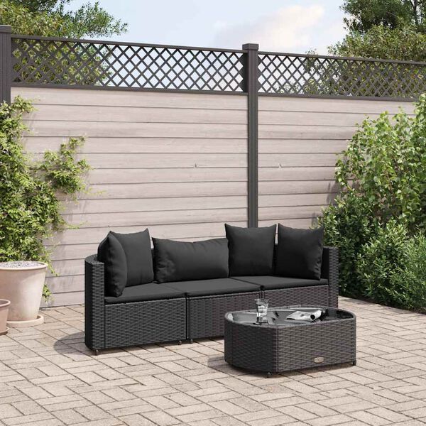 vidaXL Set Divani da Giardino 4 pz con Cuscini Nero in Polyrattan