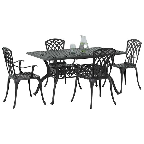 vidaXL Set da Pranzo per Giardino 5 pcs Nero Alluminio