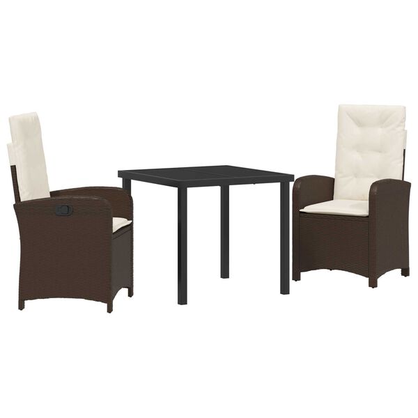 vidaXL Set da Pranzo per Giardino con cuscino 3 pcs Marrone polyrattan