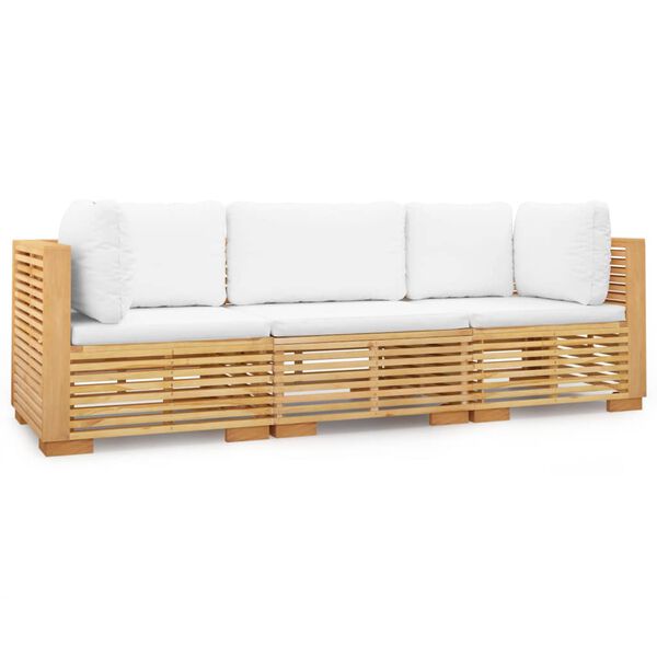 vidaXL Set Divani da Giardino 3 pz con Cuscini Legno Massello di Teak