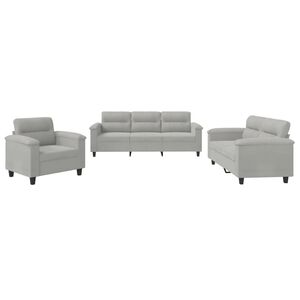 vidaXL Set Divani 3 pz con Cuscini Grigio Chiaro in Tessuto Microfibra