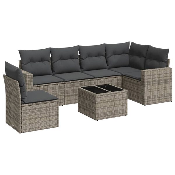vidaXL Set Divani da Giardino 7 pz con Cuscini Grigio in Polyrattan