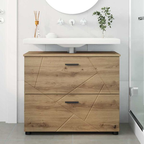 vidaXL Mobile da Bagno con porta Rovere artigianale 76,5 x 35 x 64 cm