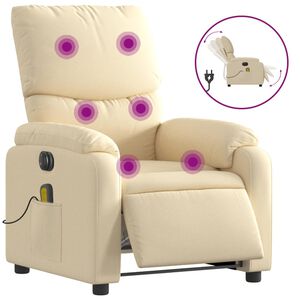 vidaXL Poltrona Reclinabile Massaggiante Elettrica Crema in Tessuto