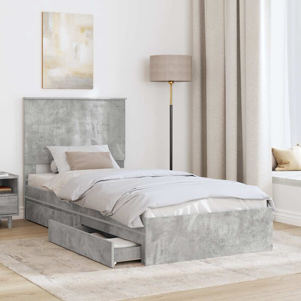 vidaXL Letto con Contenitore con testiera Grigio cemento 90 x 200 cm