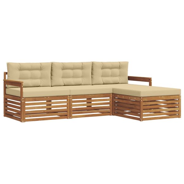 vidaXL Set di divani da esterno con cuscino 4 pcs Naturale e Beige