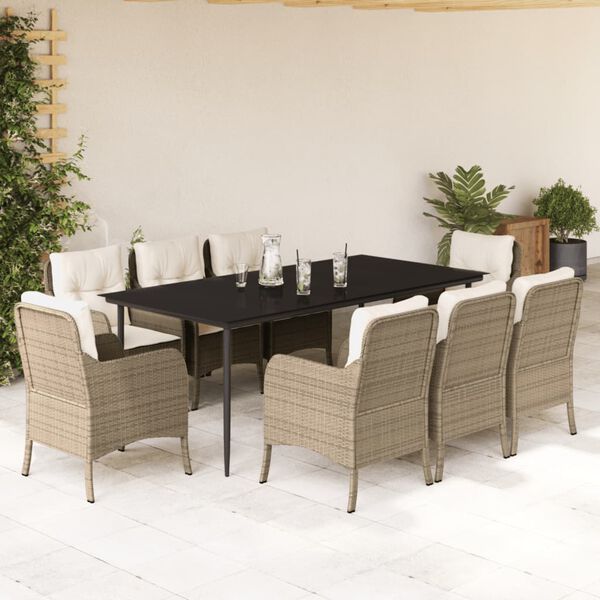 vidaXL Set da Pranzo da Giardino 9 pz con Cuscini Beige in Polyrattan