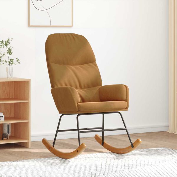 vidaXL Sedia a Dondolo Marrone in Velluto